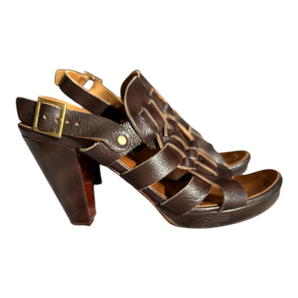 Chie Mihara Brown Leather Sandals with Chunky Heel